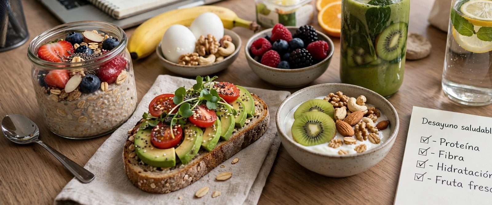 Fresh catering spread with fruit, eggs and avocado toast
